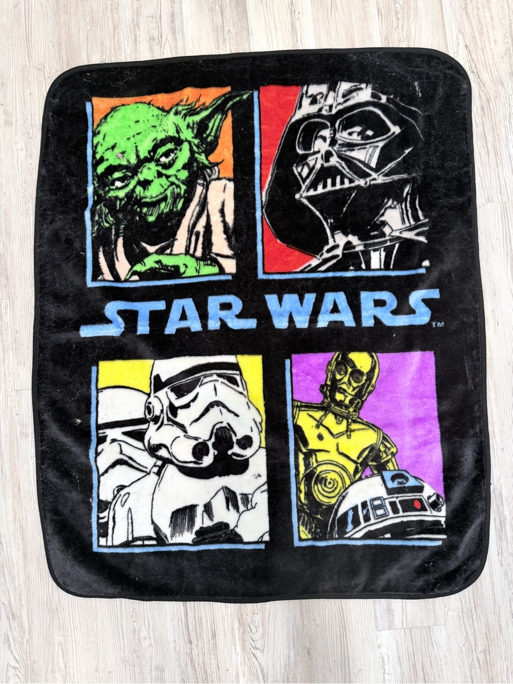 Star Wars Black Multicolor Character Panel Throw Blanket